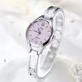 Elegant silver chain bracelet watch for women featuring a minimalist pink dial and roman numerals - Silver Band Pink Dial / Silver