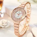 Elegant rose gold rhinestone quartz watch with a white dial and metal chain strap - Rose Gold Band White Dial
