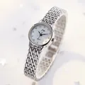 Elegant women's silver quartz watch with chain bracelet and crystal index on white dial - Silver Band White Dial