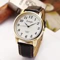 Classic quartz wristwatch with white dial, black numerals and black leather orange-stitch strap - Black Men's Style