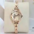 Elegant rose gold women's watch with rhinestone markers and thin hollow chain strap - Gold Steel Strap Gold Dial