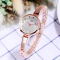 Elegant rose gold rhinestone women watch with silver glitter dial and thin metal strap - Gold Strap White Dial