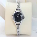 Elegant women's watch with silver metal strap and black geometric faceted dial glass - Silver Strap Black Dial