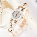 Women's rose gold quartz watch with white flower enamel bracelet and crystal details - Rose Gold Band White Dial