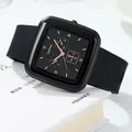 Minimalistische schwarze quadratische Silikonuhr mit Roségold-Indizes und mattem Gehäuse - Schwarzes Gehäuse Schwarzes Zifferblatt Schwarzes Armband