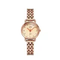Elegante Damenuhr in Roségold mit geprägtem Blumenzifferblatt und funkelnden Kristallindizes - Roségold