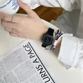 Elegante Rosivga quadratische schwarze Quarzuhr mit Ringen und gewebtem Armband - Schwarz (Schwarzes Band Schwarzes Gehäuse Schwarzes Zifferblatt)
