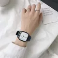 Orologio al quarzo quadrato minimalista con numeri romani e cinturino blu scuro opaco - Cinturino Blu Cassa Nero Quadrante Bianco