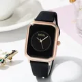 Minimalist square quartz watch with rose gold case and black silicone strap for women - Rose Gold Case Black Dial Black Strap