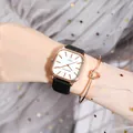 Orologio al quarzo quadrato da donna con quadrante bianco e cinturino in pelle nera - Cinturino Nero Quadrante Bianco
