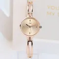 Elegant rose gold women's bracelet watch with minimalist radial dial and slim metal strap - Rose Gold Case Rose Gold Dial