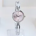 Elegant silver bracelet watch for women featuring a minimalist pink sunray dial - Silver Case Pink Dial
