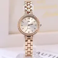 Elegant rose gold women's quartz watch with crystal bezel and metal steel strap - Rose Gold Band White Dial