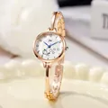 Elegant rose gold quartz watch for women with blue hands and thin metal chain strap - Rose Gold White Dial