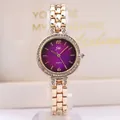 Women's quartz watch in rose gold with purple gradient dial and rhinestone bezel - Rose Gold Band Purple Dial