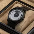 Men's minimalist watch with black vortex dial and mesh steel strap in display box - Black Strap Black Case White Dial