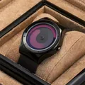 Minimalist black mesh watch featuring a purple gradient swirl dial in a gift box - Black Band Black Case Red Dial