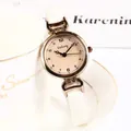 Reloj de cuarzo GoGoey para mujer con correa de cuero blanco y caja de oro - Blanco