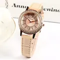 GoGoey women's rose gold quartz watch with rhinestones and beige crocodile leather strap - Apricot