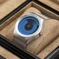 Μινιμαλιστικό ρολόι quartz με ασημί μπρασελέ και μπλε δίσκο δίνης σε πολυτελή συσκευασία - Ασημί Λουράκι Ασημί Κάσα Μπλε Καντράν