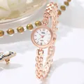 Elegante reloj de cuarzo para mujer en oro rosa con correa de cadena de eslabones de corazón - Oro rosa