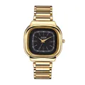 Montre GEDI carrée minimaliste pour femme en acier inoxydable doré avec cadran noir élégant - Boîtier Doré Cadran Noir