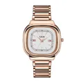 Montre élégante en or rose pour femme avec cadran blanc carré et bracelet en métal poli - Bracelet Or Rose Cadran Blanc