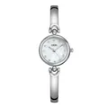 Elegant silver bangle watch for women with round pearl dial and crystal hour markers - Silver Case White Dial Silver Strap