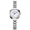 Elegante reloj de cuarzo GEDI para mujer con correa de acero y esfera nácar blanca - Banda Plateada Esfera Blanca