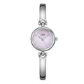 Minimalist silver bangle watch with light purple pearl dial and crystal markers - Silver Case Purple Dial Silver Band