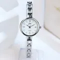 Minimalist silver women's quartz watch with a round dial and metal H-link strap - Silver