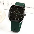 Fashionable quartz watch with green silicone strap and black rectangular metal case - Green