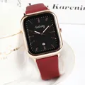 Damenuhr quadratisch Roségold mit schwarzem Zifferblatt und dunkelrotem Armband - Rot