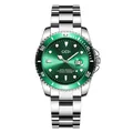 Reloj de negocios de lujo con esfera verde y correa de acero inoxidable plateada - Estilo de Mujer / Plata/Verde