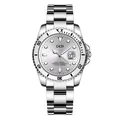 Reloj de hombre en acero inoxidable plateado con bisel negro y ventana de calendario - Estilo de Mujer / Plata/Blanco