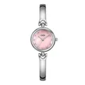 Elegant GEDI silver bangle watch with a round pink pearl dial and diamond markers - Silver Case Pink Dial Silver Band