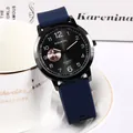 Fashion quartz watch with black sunburst dial and blue silicone strap for men - Blue