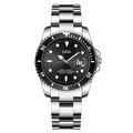 Reloj de negocios de lujo GEDI para mujer con esfera negra y correa de acero plateada - Estilo de Mujer / Plata/Negro