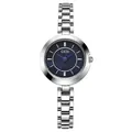 Elegante reloj de acero plateado para mujer con una esfera minimalista de nácar azul - Correa Plateada Esfera Negra