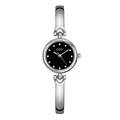Elegant silver bangle watch for women with a minimalist black dial and rhinestone markers - Silver Case Black Dial Silver Band