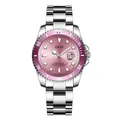 Reloj de negocios de cuarzo para mujer con esfera rosa y correa de acero plateado - Estilo de Mujer / Plata/Rosa