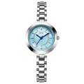 Reloj de mujer en acero plateado con esfera de nácar azul claro e índices minimalistas - Correa Plateada Esfera Azul