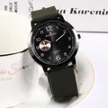 Minimalist quartz watch with olive green silicone strap and black dial for men - Army Green