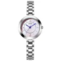 Reloj de acero plateado con esfera de nácar rosa y manecillas azules para mujer - Correa Plateada Esfera Rosa Claro
