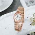 Fashion rose gold stainless steel quartz watch with round white dial and date display - Rose Gold