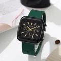 Orologio al quarzo quadrato alla moda con cinturino in silicone verde e quadrante nero di lusso - Cinturino Verde Cassa Nera Quadrante Nero
