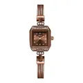 Reloj de cuarzo vintage rectangular para mujer en oro rosa con esfera marrón elegante - café