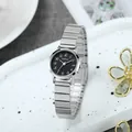 Silver stainless steel ladies watch with black dial and white numerals on display - Silver Black
