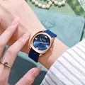 Minimalistisch quartzhorloge voor dames met roségouden kast en blauwe siliconen band - Blauw