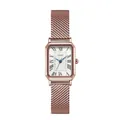 Vierkant kwartshorloge voor dames met roségouden mesh-band en Romeinse cijfers - Mesh Band Roségoud Wit Wijzerplaat